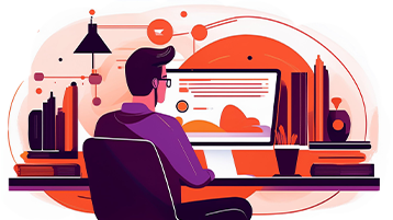 Illustration einer vor dem Computer sitzenden Person (Bild: TH Köln, KI-generiert mit Adobe Firefly) Illustration einer vor dem Computer sitzenden Person (Bild: TH Köln, KI-generiert mit Adobe Firefly)