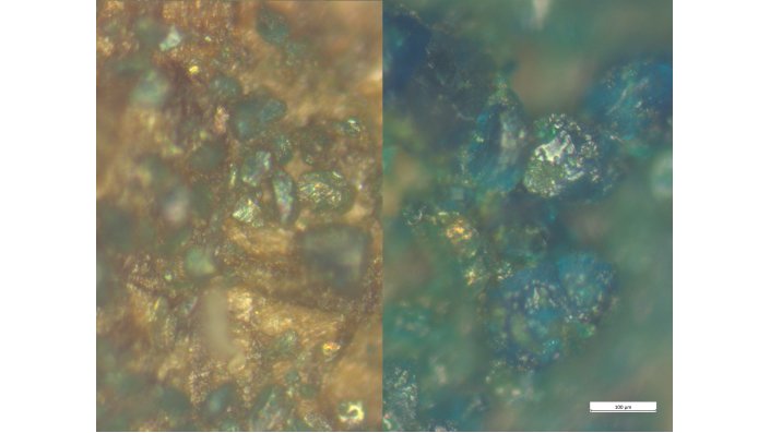 5.	2 Mikroskopaufnahmen nach einer klimatischen Alterung von Proben mit Grünspan
